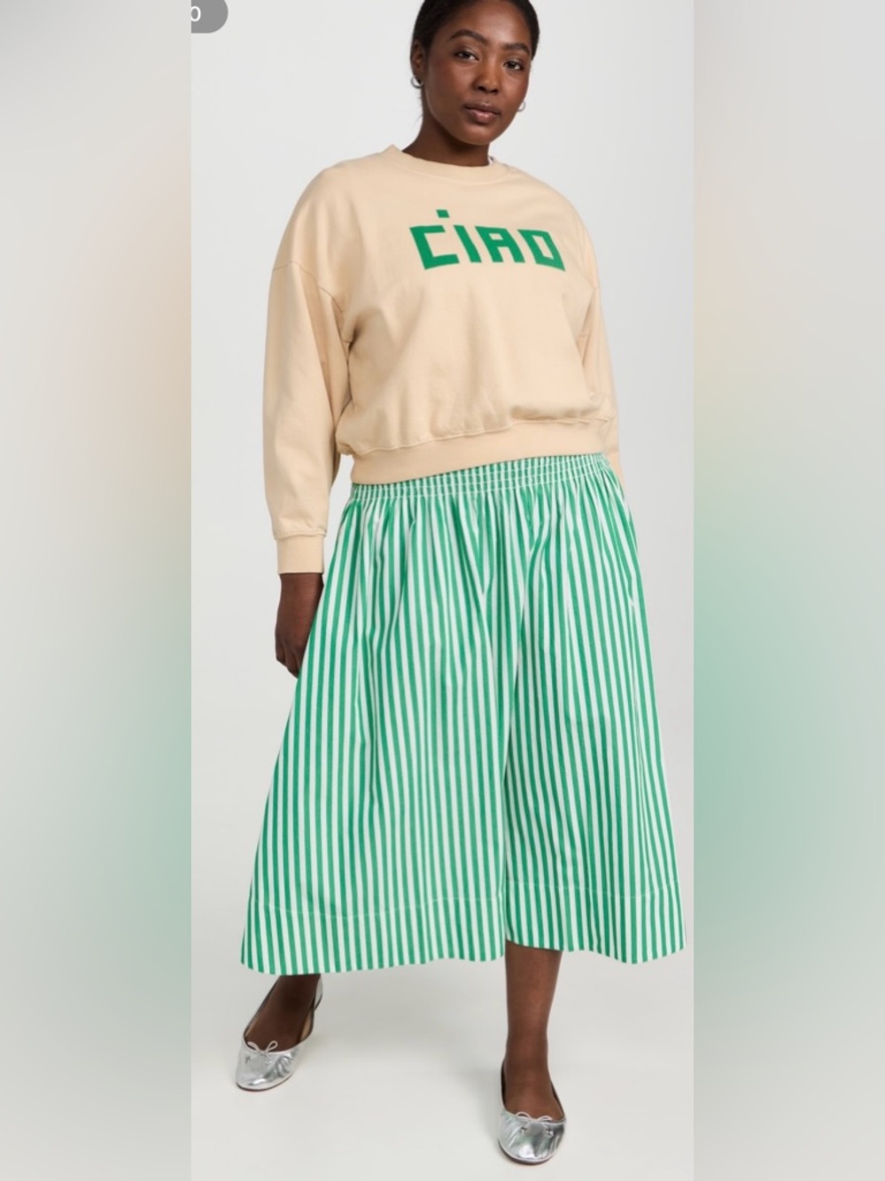 Clare V Zoe Striped Green Midi Skirt Small